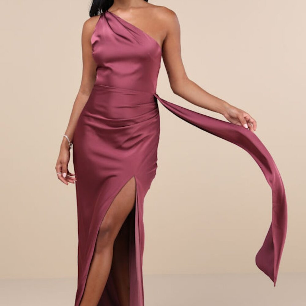 Lulus Signature Elegance Mauve Purple Satin One-shoulder Maxi Dress - Size M